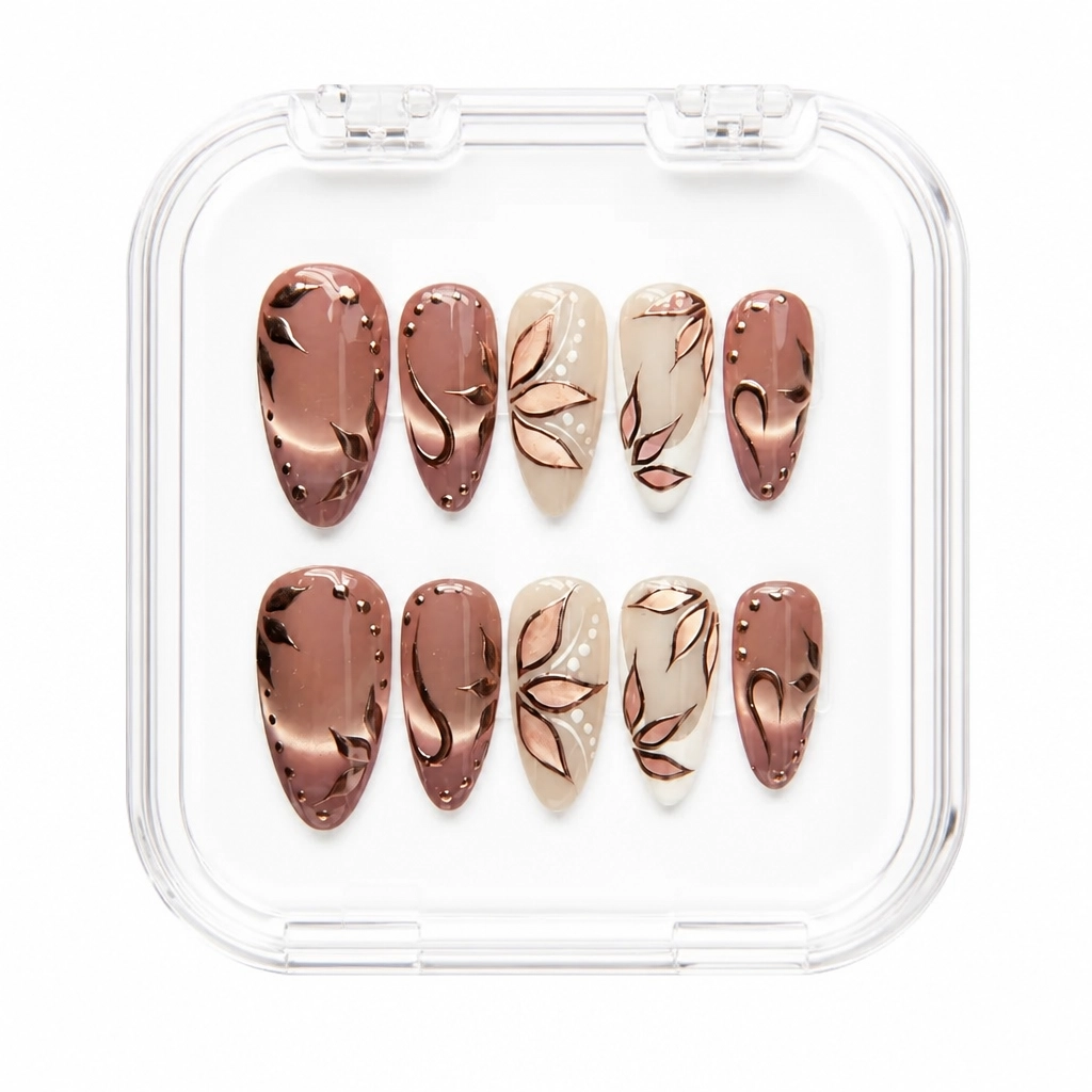 Press-on Nails Wholesale $7.90 Rose Gold Flora by Yabe Vietnam