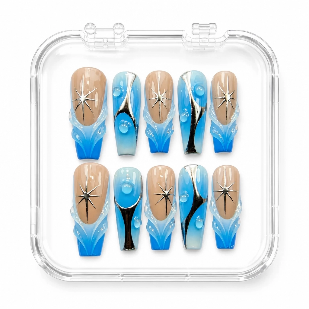 Press-on Nails Wholesale $7.90 Celestial Aqua Star by Yabe Vietnam