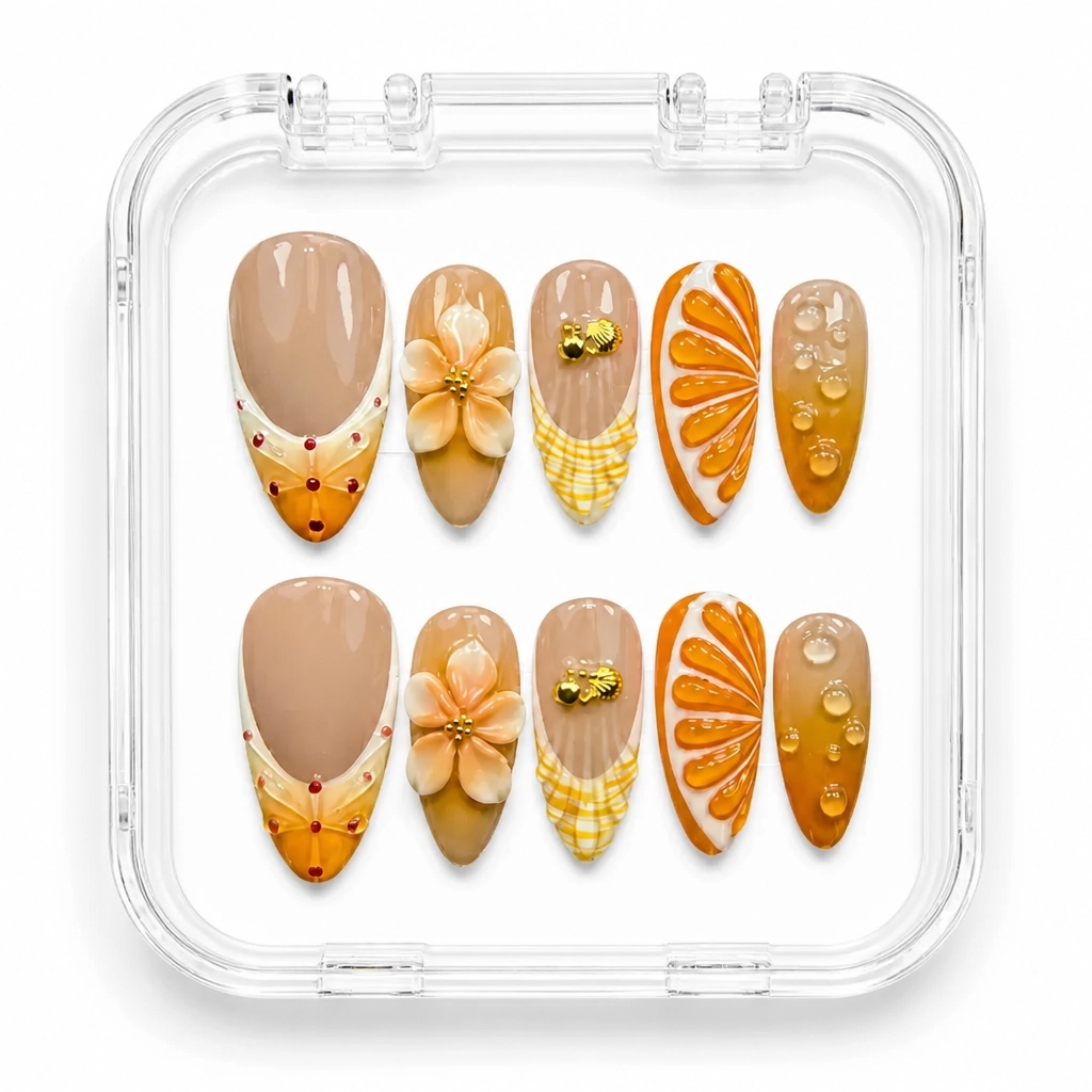 Press-on Nails Wholesale $7.90 Citrus Splash by Yabe Vietnam
