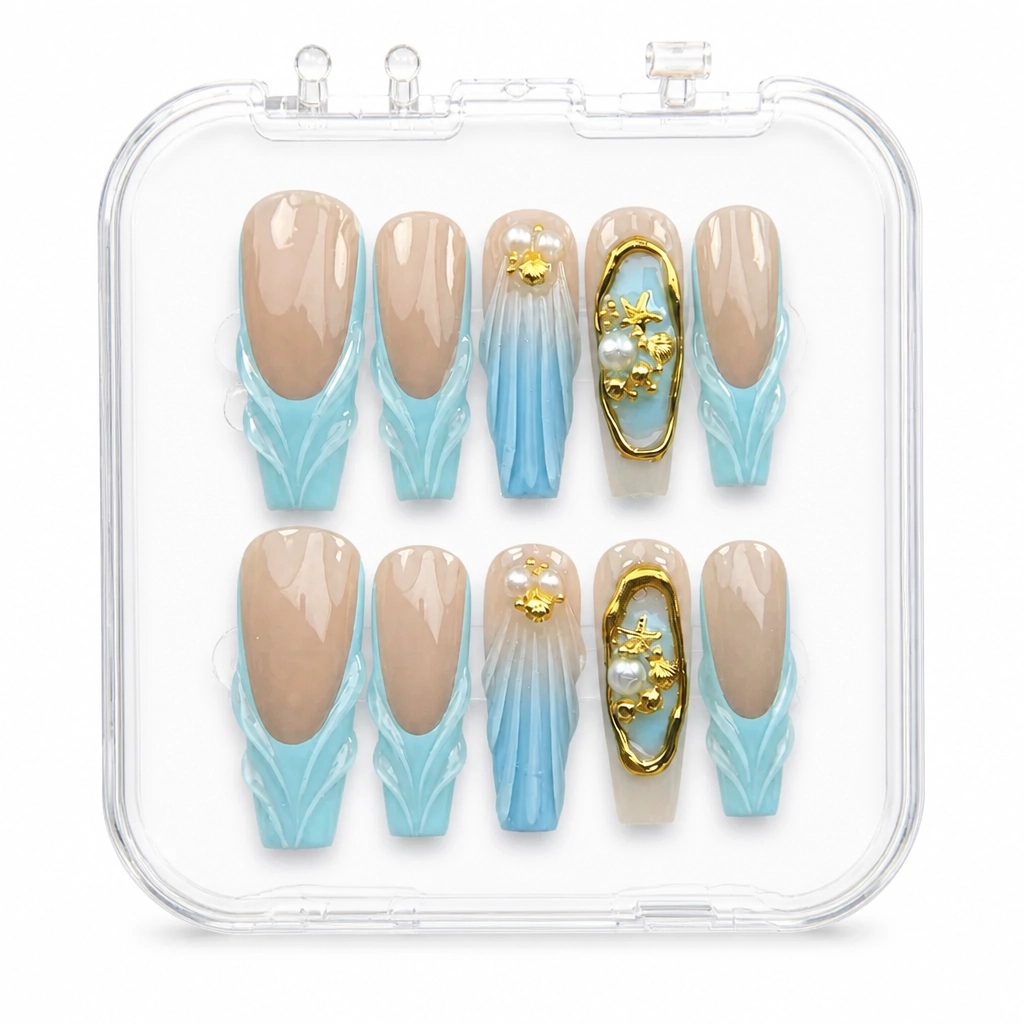 Press-on Nails Wholesale $7.90 Aquatic Shell Bliss by Yabe Vietnam