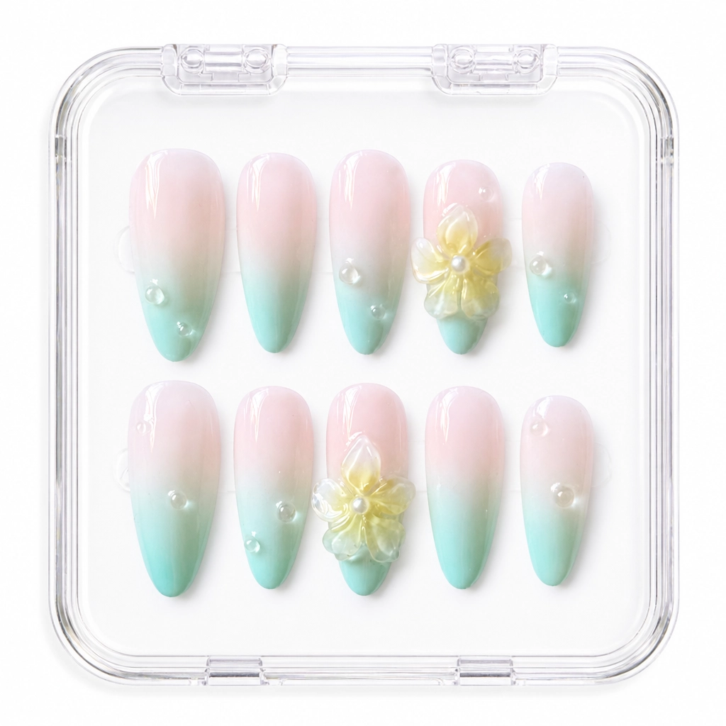 Press-on Nails Wholesale $7.90 Mint Blossom Dew by Yabe Vietnam