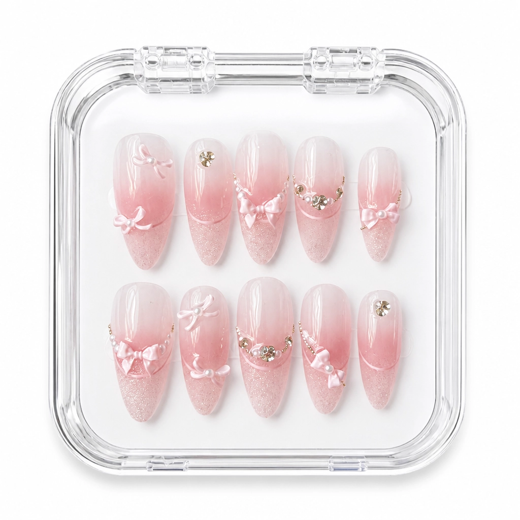 Press-on Nails Wholesale $7.90 Blush Bow Chic by Yabe Vietnam