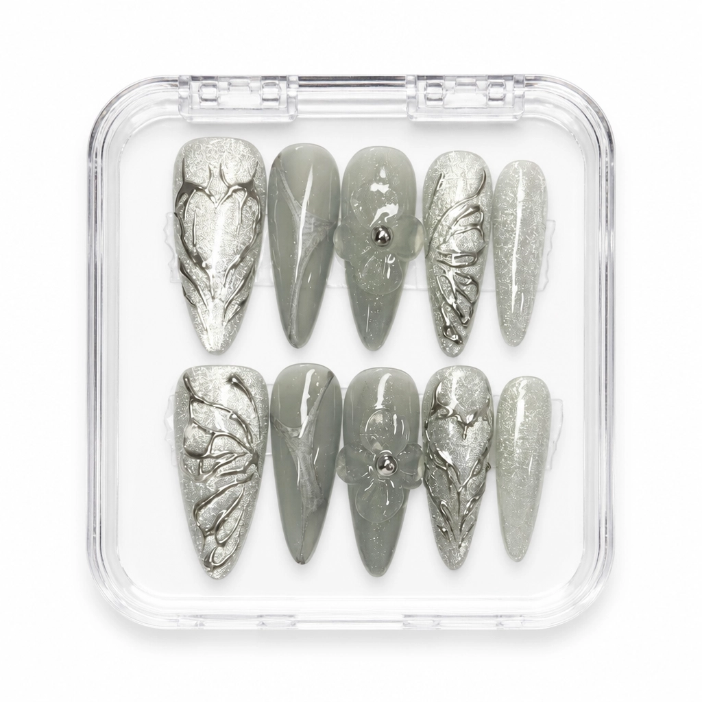 Press-on Nails Wholesale $7.90 Silver Fantasy by Yabe Vietnam