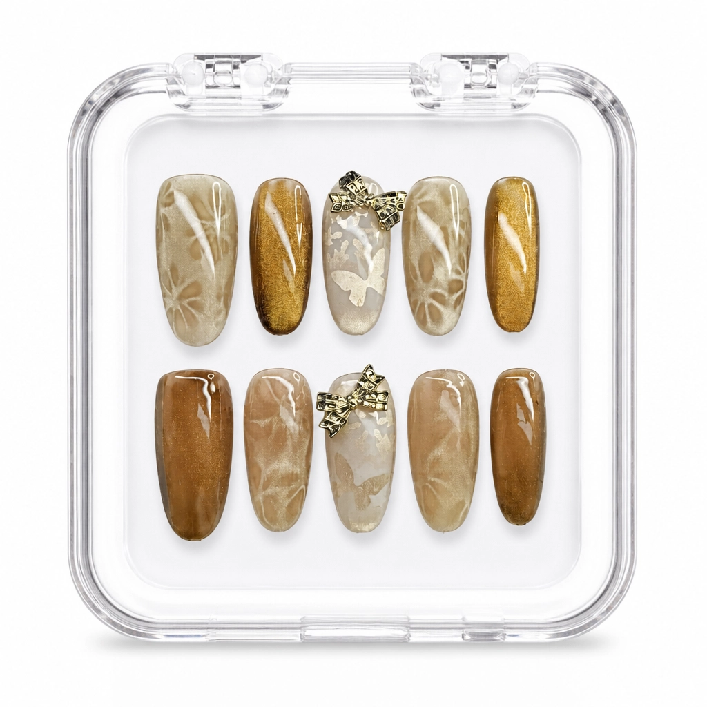 Press-on Nails Wholesale $7.90 Golden Butterfly Bow by Yabe Vietnam