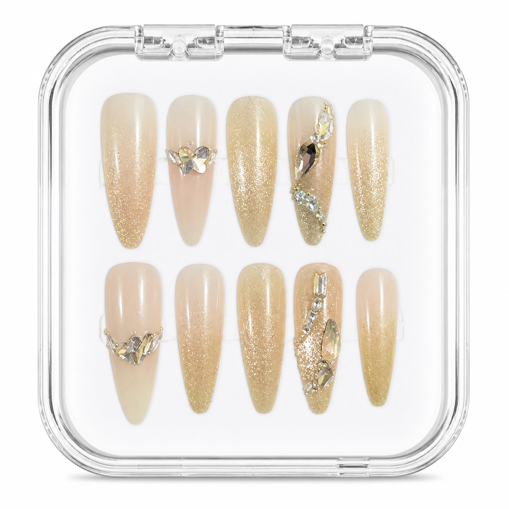 Press-on Nails Wholesale $7.90 Golden Hour Glamour by Yabe Vietnam