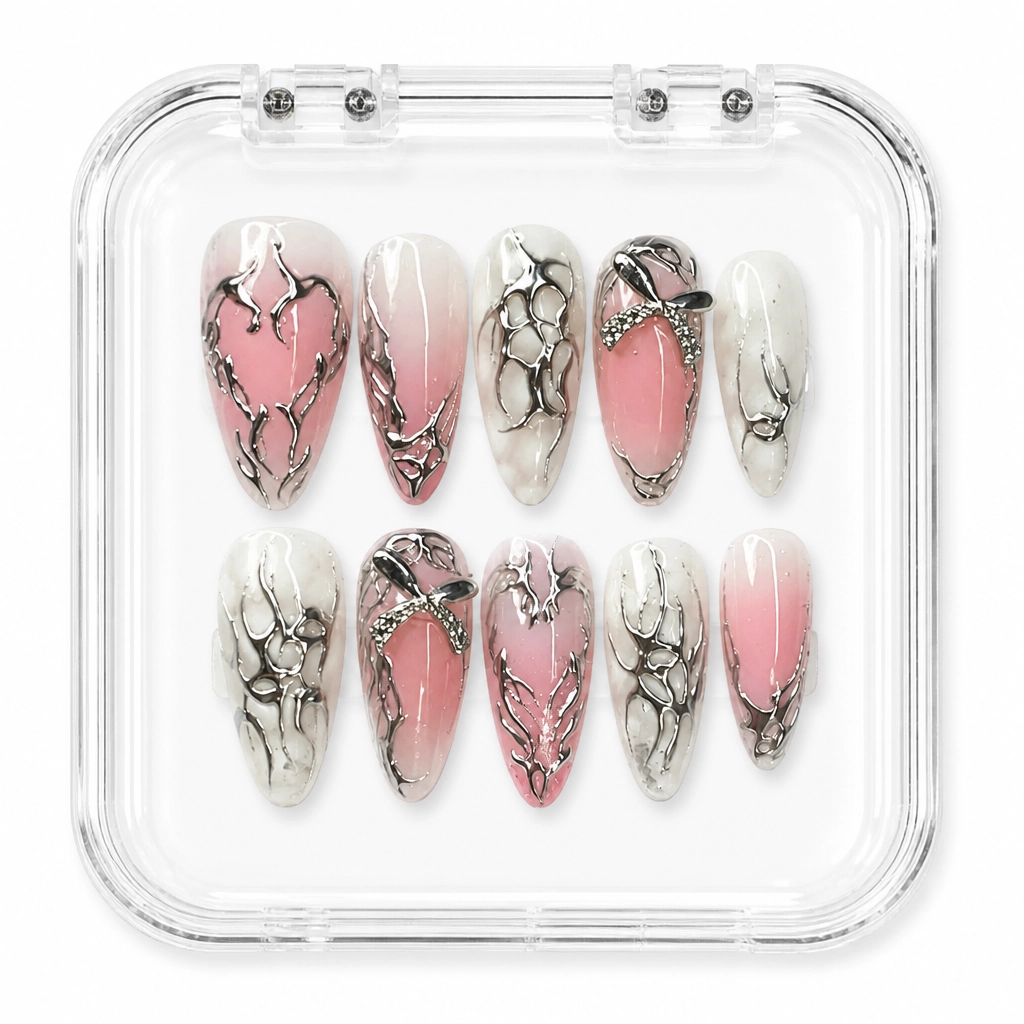 Press-on Nails Wholesale $7.90 Blush Chrome Bows by Yabe Vietnam