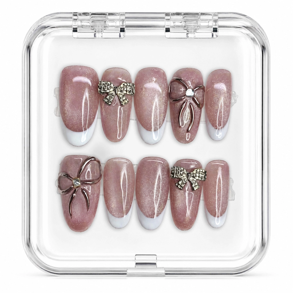 Press-on Nails Wholesale $7.90 Rose Bow Glam by Yabe Vietnam