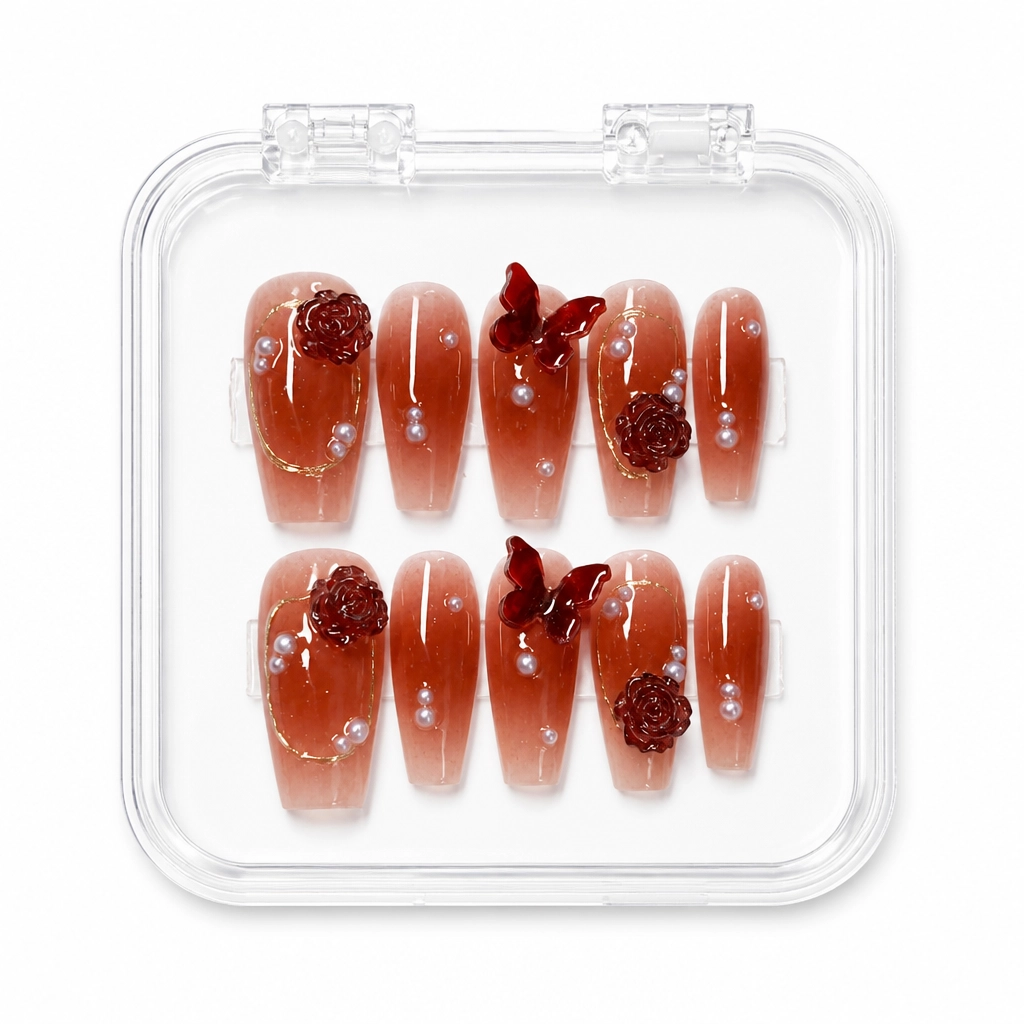 Press-on Nails Wholesale $7.90 Crimson Blossom by Yabe Vietnam