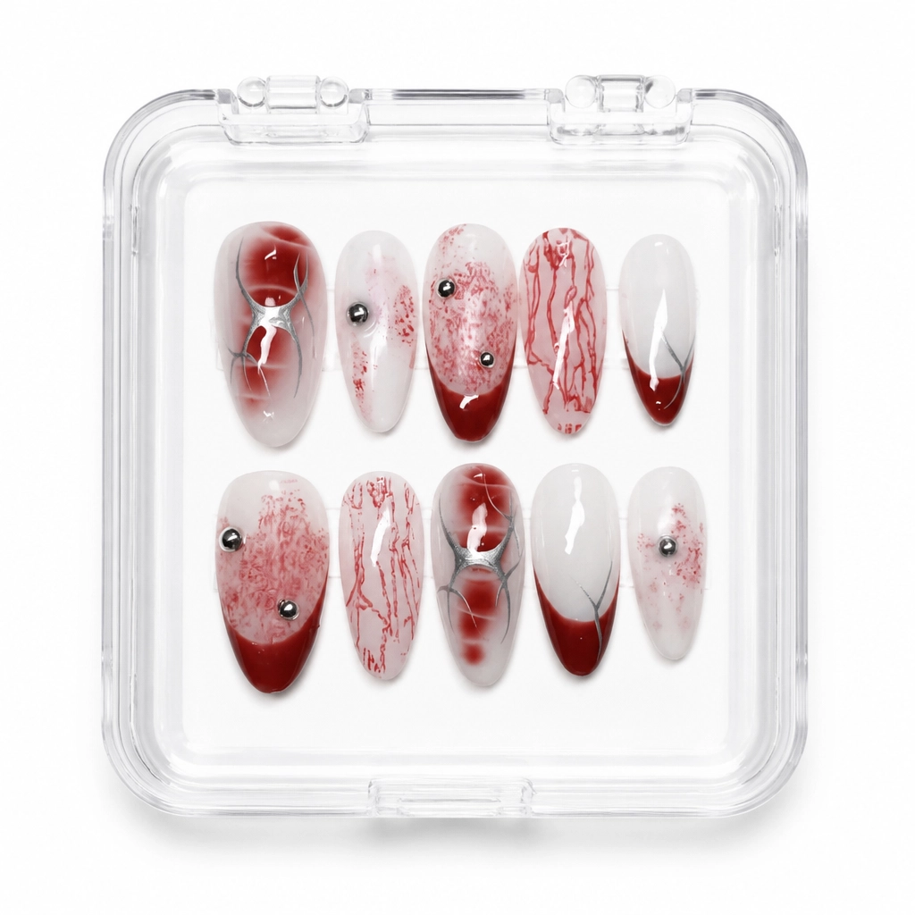 Press-on Nails Wholesale $7.90 Gothic Crimson Veins by Yabe Vietnam