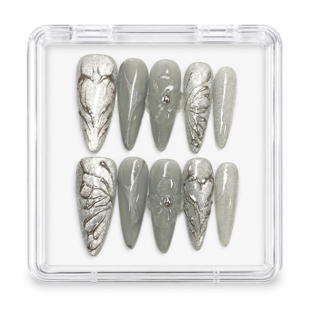 Press-on Nails Wholesale $7.90 Silver Butterfly Dreams by Yabe Vietnam