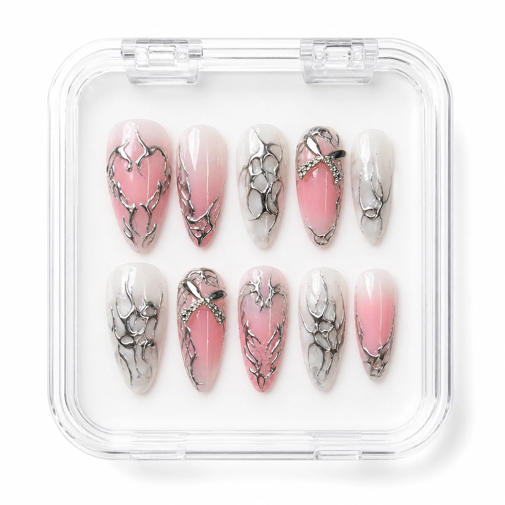 Press-on Nails Wholesale $7.90 Blush Cyber Bows by Yabe Vietnam