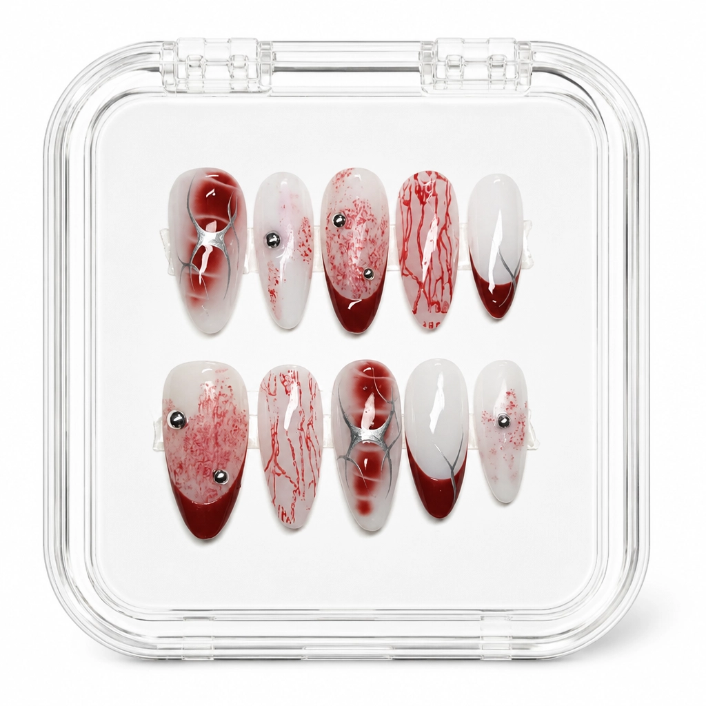 Press-on Nails Wholesale $7.90 Crimson Vein Gothic by Yabe Vietnam