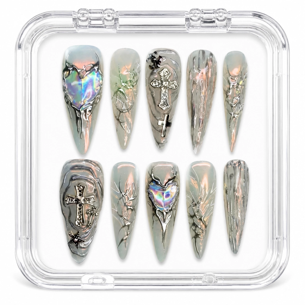 Press-on Nails Wholesale $7.90 Holo Chrome Gothic by Yabe Vietnam