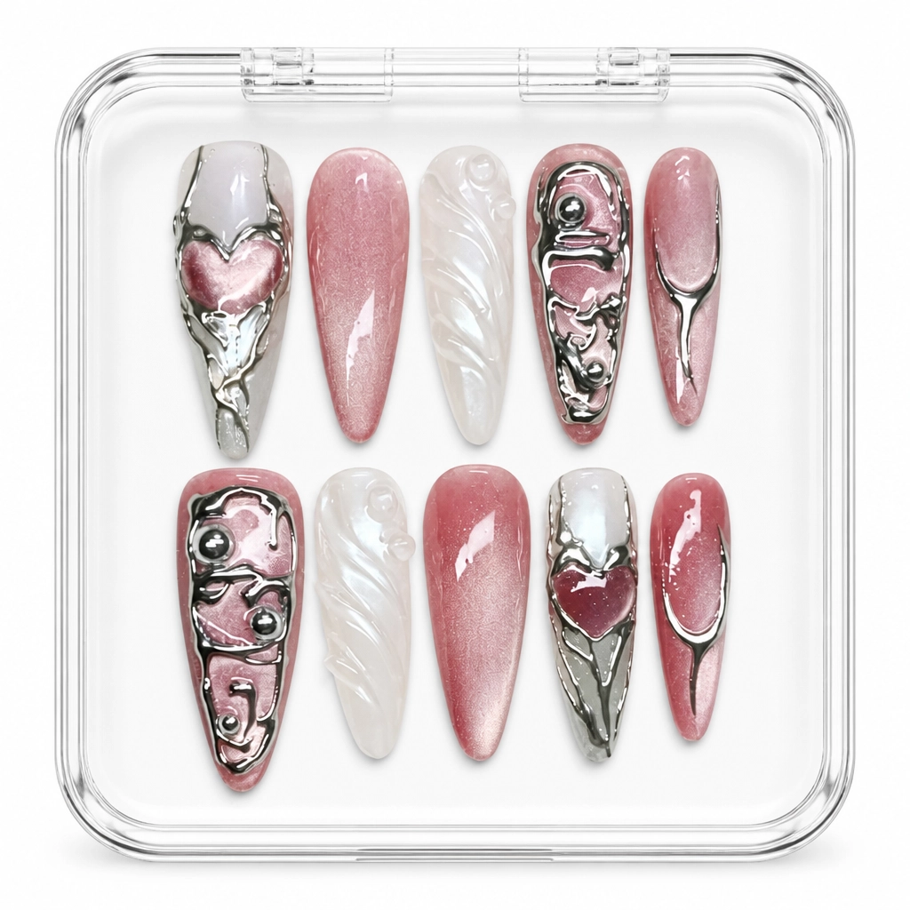 Press-on Nails Wholesale $7.90 Rose Chrome Elegance by Yabe Vietnam