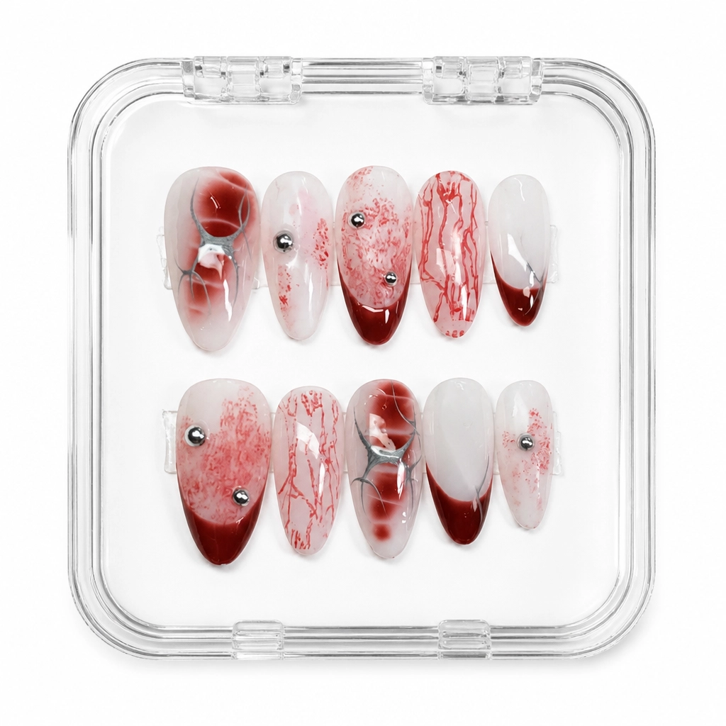 Press-on Nails Wholesale $7.90 Crimson Vein Elegance by Yabe Vietnam