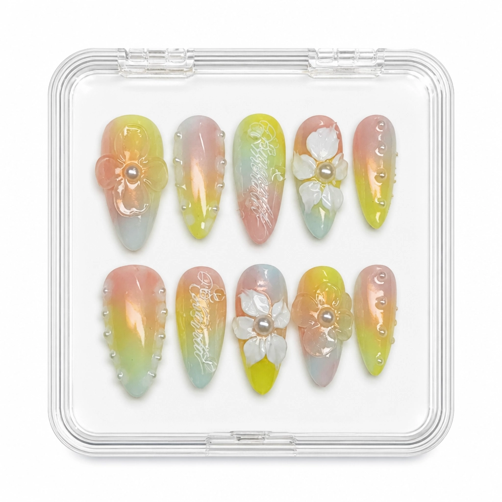 Press-on Nails Wholesale $7.90 Aura Pearl Blossom by Yabe Vietnam