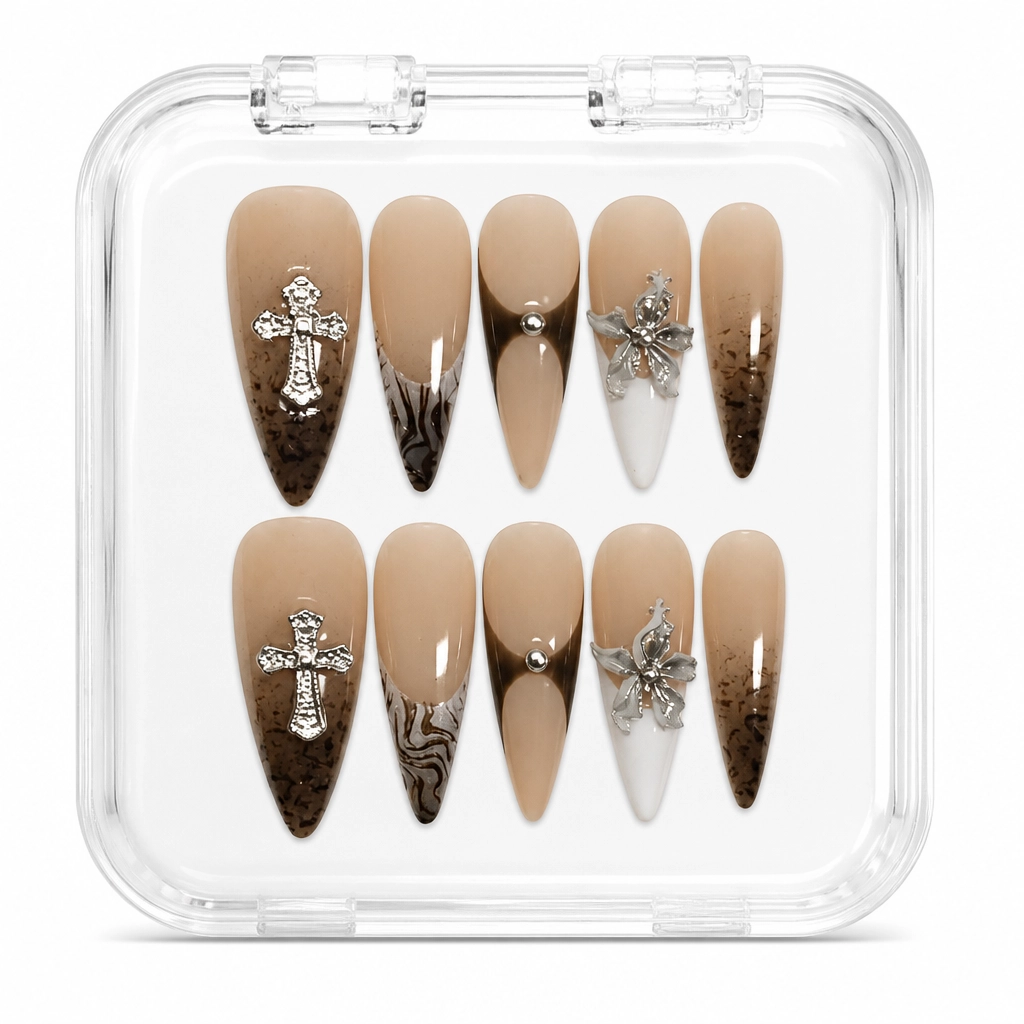 Press-on Nails Wholesale $7.90 Baroque Brown Elegance by Yabe Vietnam