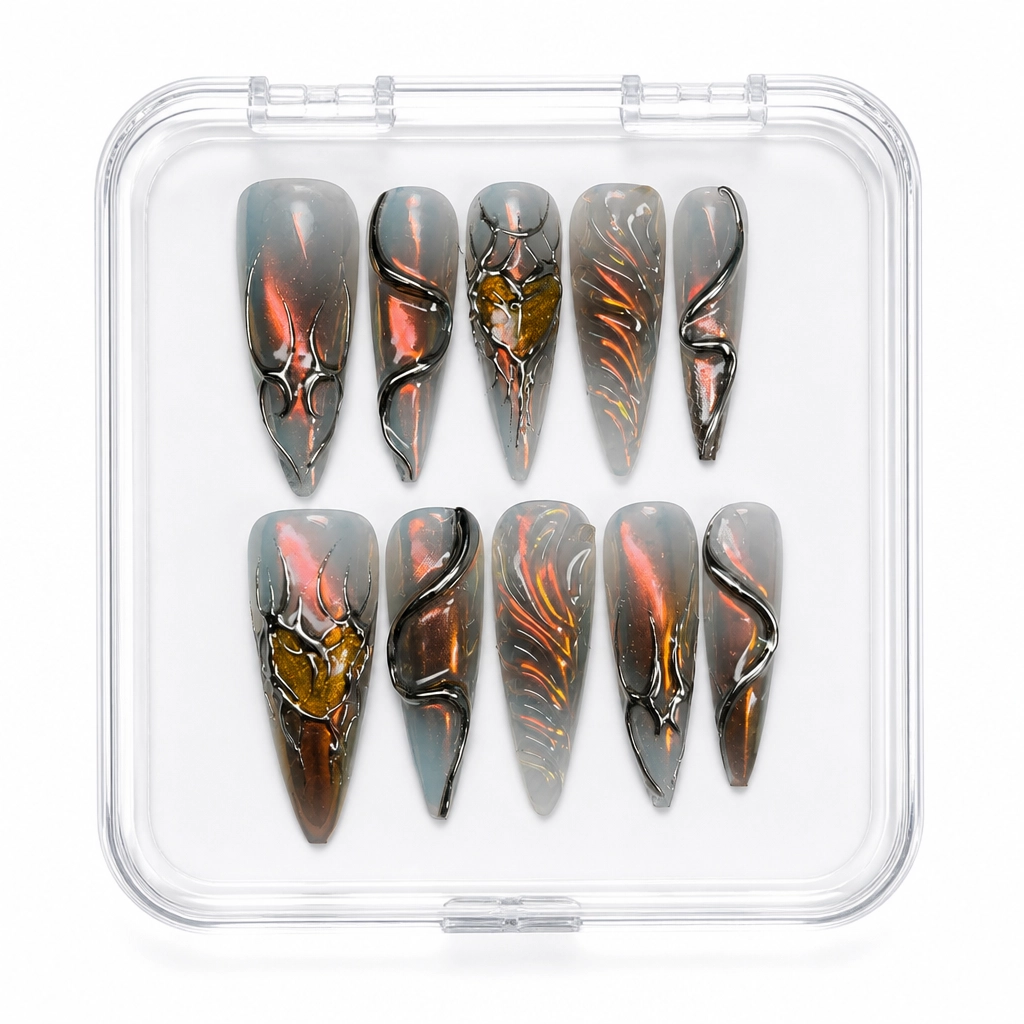 Press-on Nails Wholesale $7.90 Cyber Heart Inferno by Yabe Vietnam