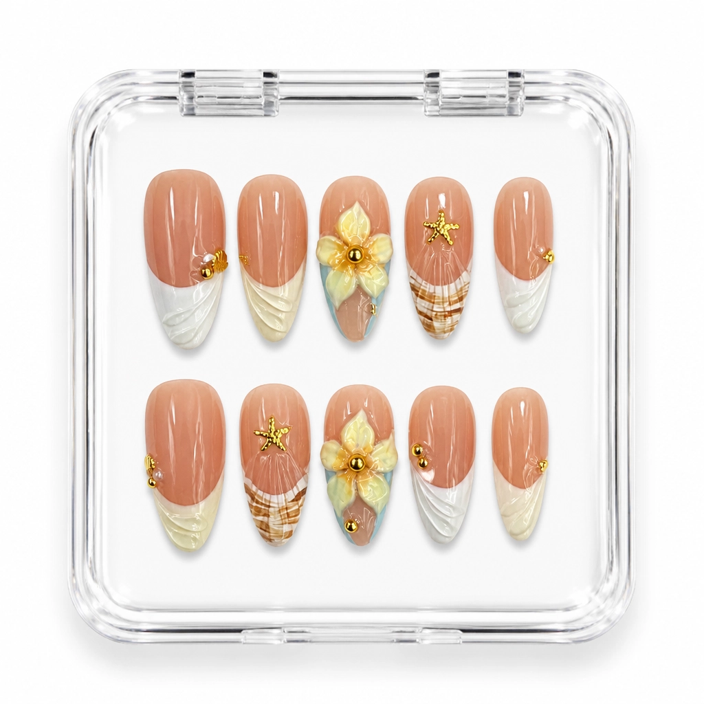 Press-on Nails Wholesale $7.90 Golden Sands Bloom by Yabe Vietnam