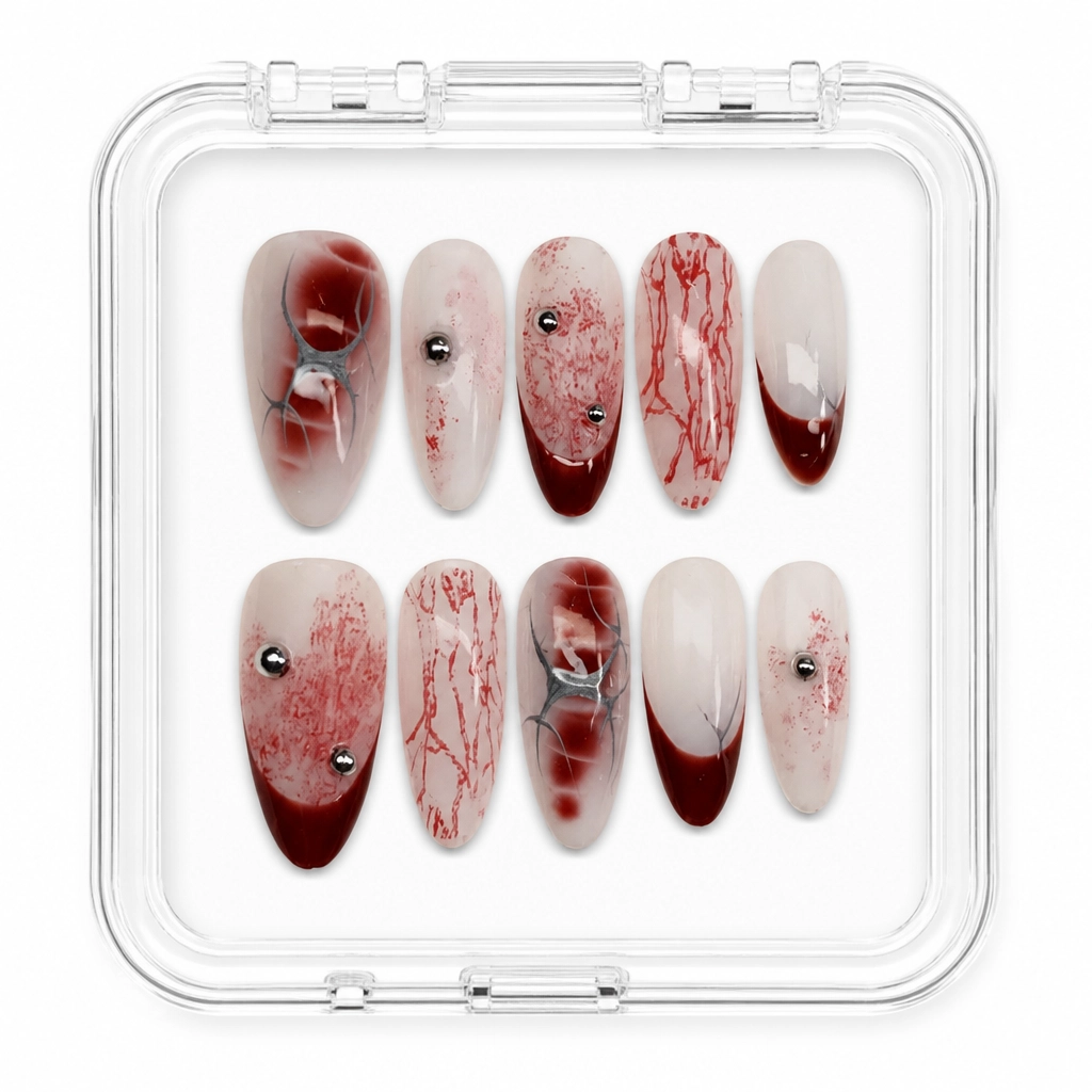Press-on Nails Wholesale $7.90 Crimson Veins by Yabe Vietnam