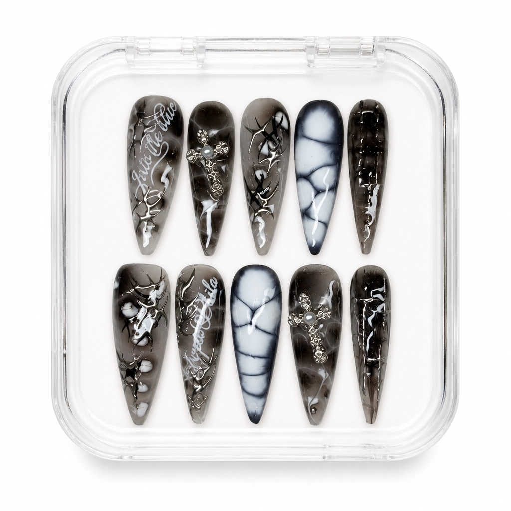 Press-on Nails Wholesale $7.90 Noir Script Cross by Yabe Vietnam