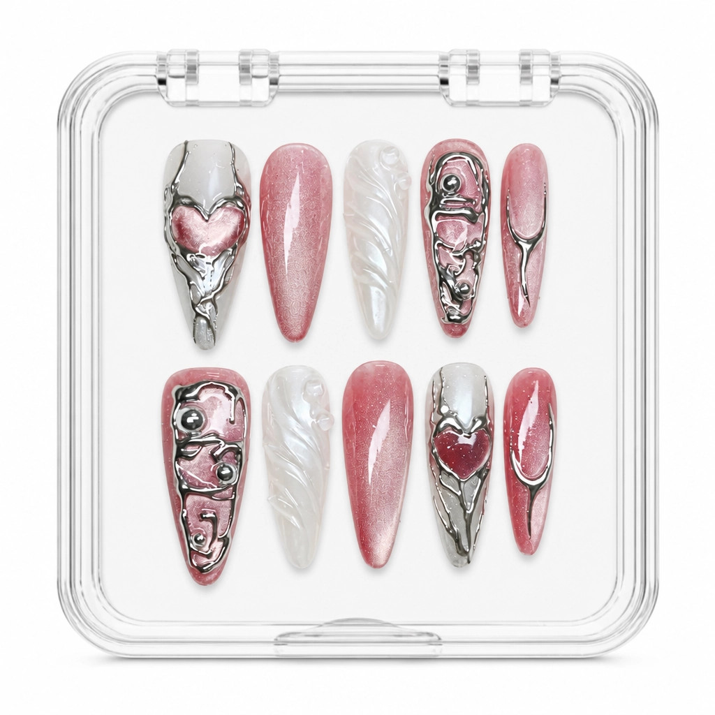 Press-on Nails Wholesale $7.90 Rose Quartz Heart by Yabe Vietnam
