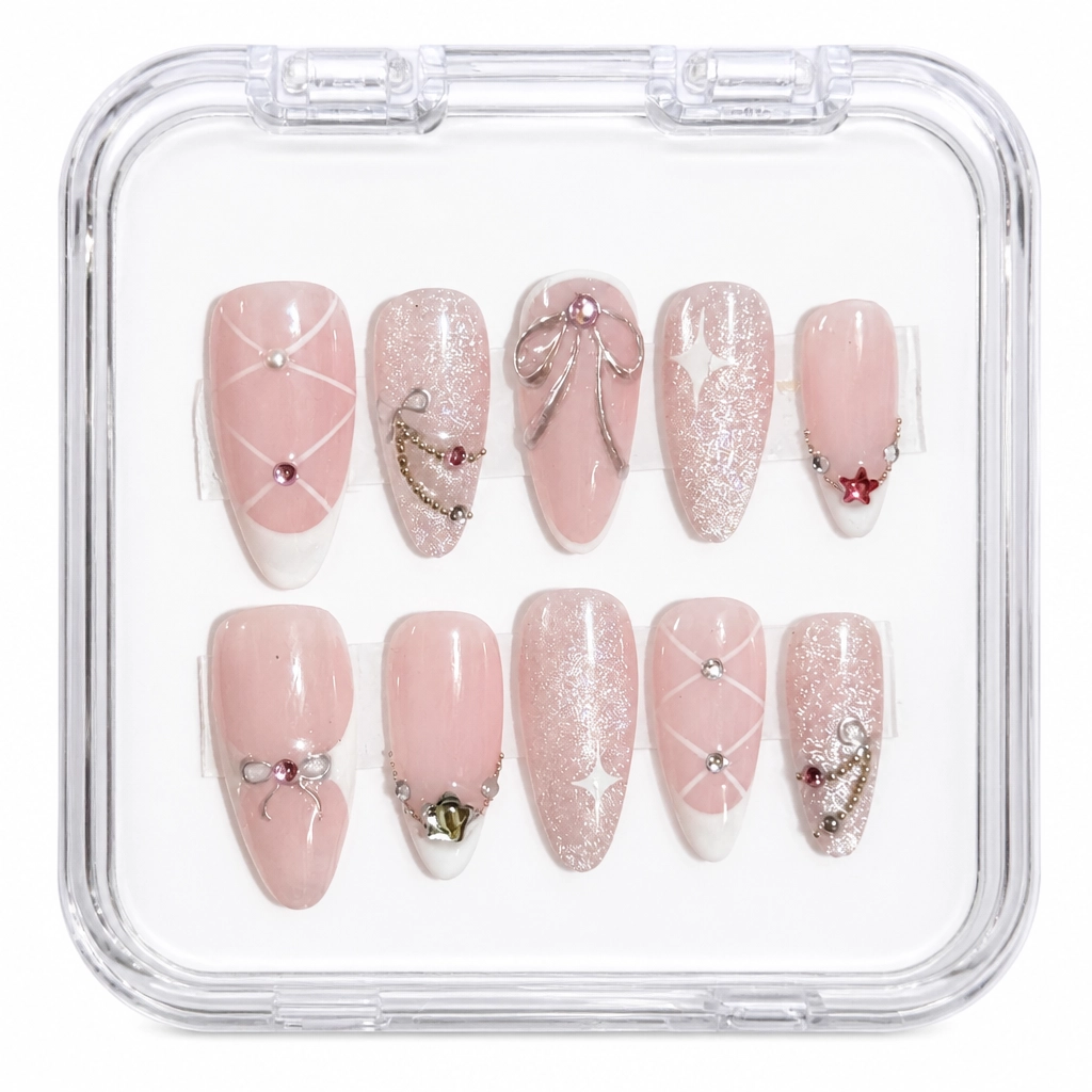 Press-on Nails Wholesale $7.90 Pink Ribbon Dream by Yabe Vietnam