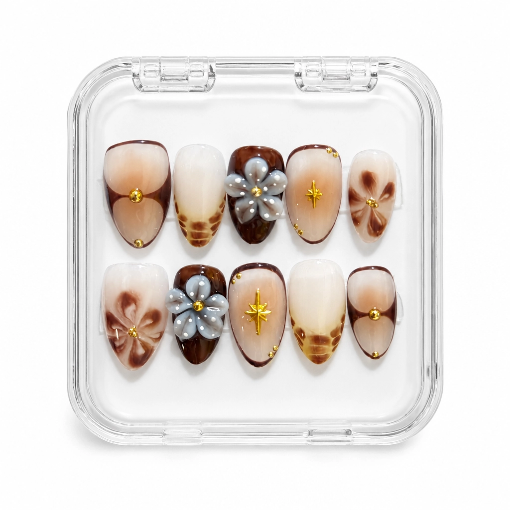 Press-on Nails Wholesale $7.90 Vintage Latte Bloom by Yabe Vietnam