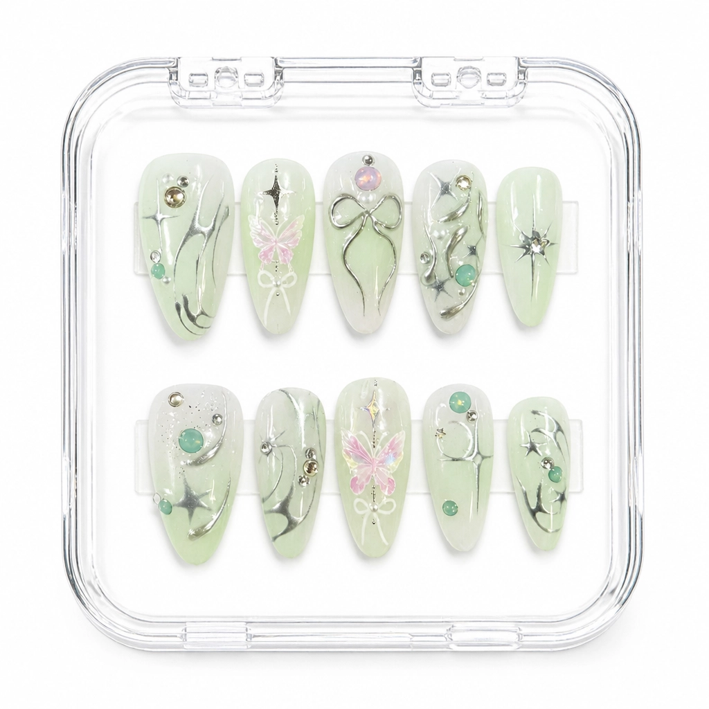 Press-on Nails Wholesale $7.90 Mint Butterfly Bliss by Yabe Vietnam