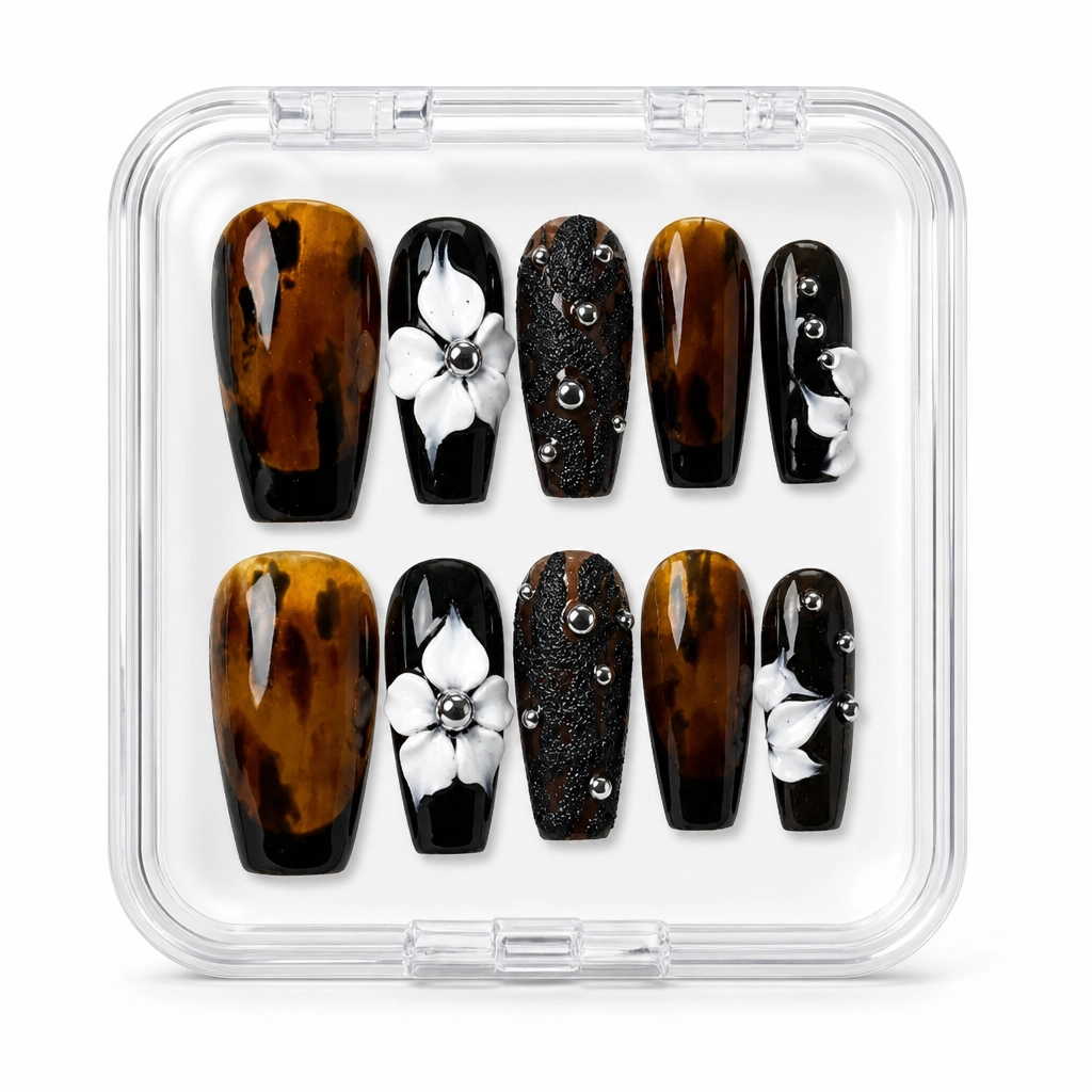 Press-on Nails Wholesale $7.90 Tortoise Noir Blossom by Yabe Vietnam