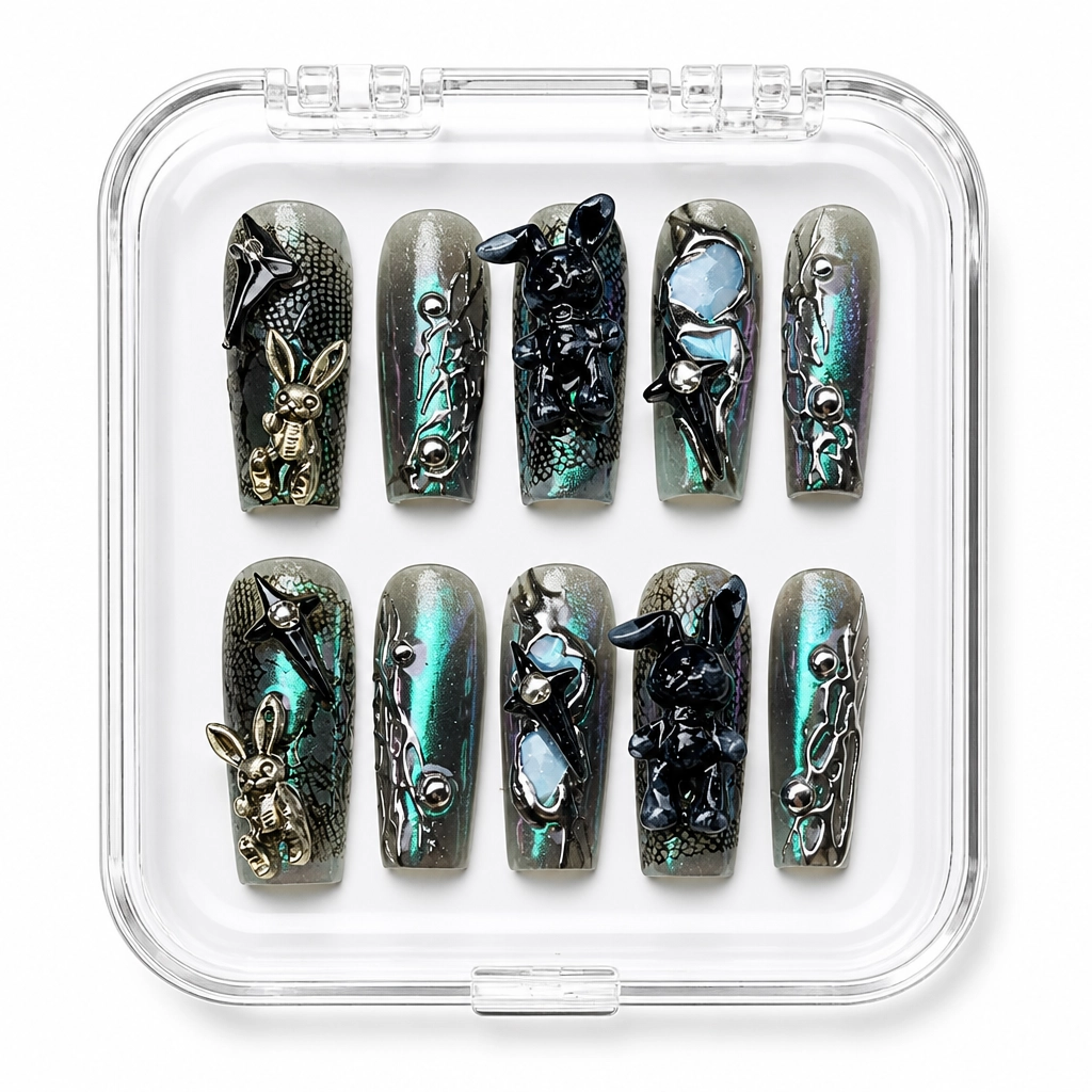 Press-on Nails Wholesale $7.90 Midnight Cyber Bunny by Yabe Vietnam