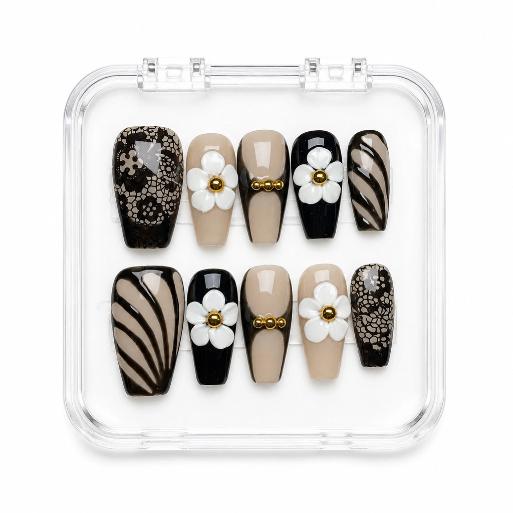 Press-on Nails Wholesale $7.90 Lace Blossom Elegance by Yabe Vietnam