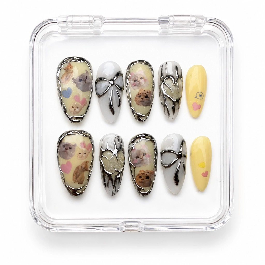 Press-on Nails Wholesale $7.90 Whimsical Kitten by Yabe Vietnam
