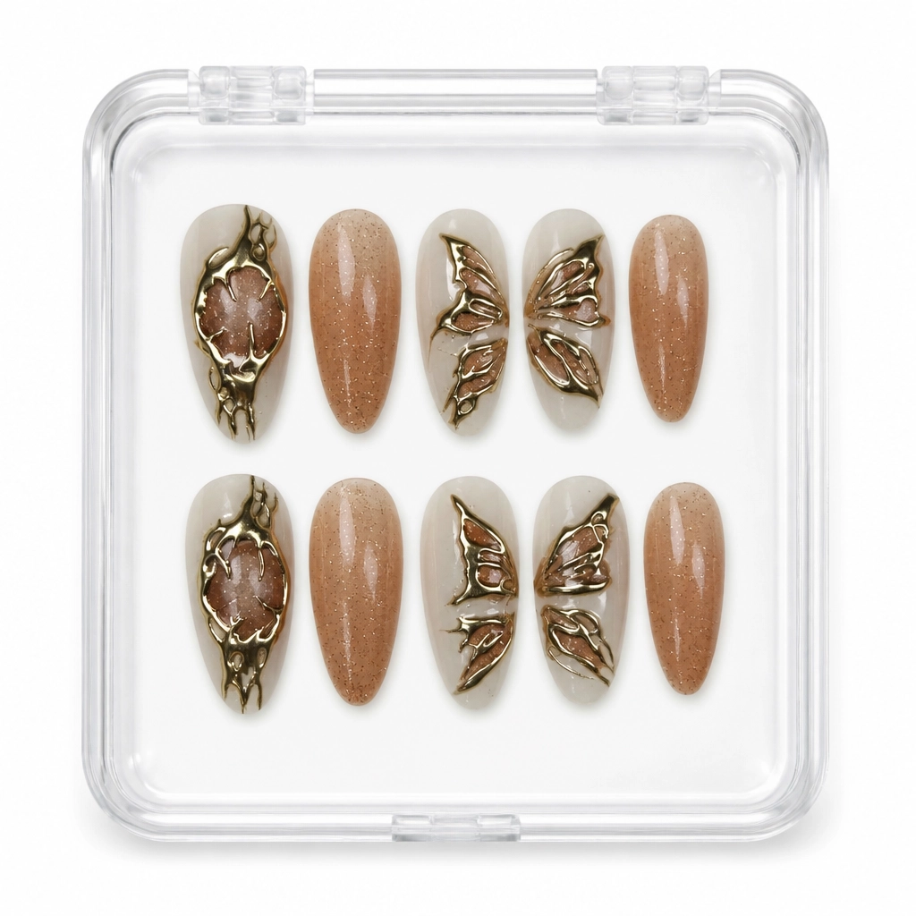 Press-on Nails Wholesale $7.90 Whimsical Gold Wings by Yabe Vietnam