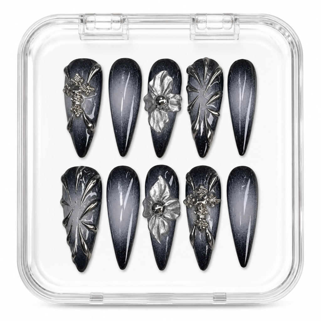 Press-on Nails Wholesale $7.90 Silver Chrome Elegance by Yabe Vietnam