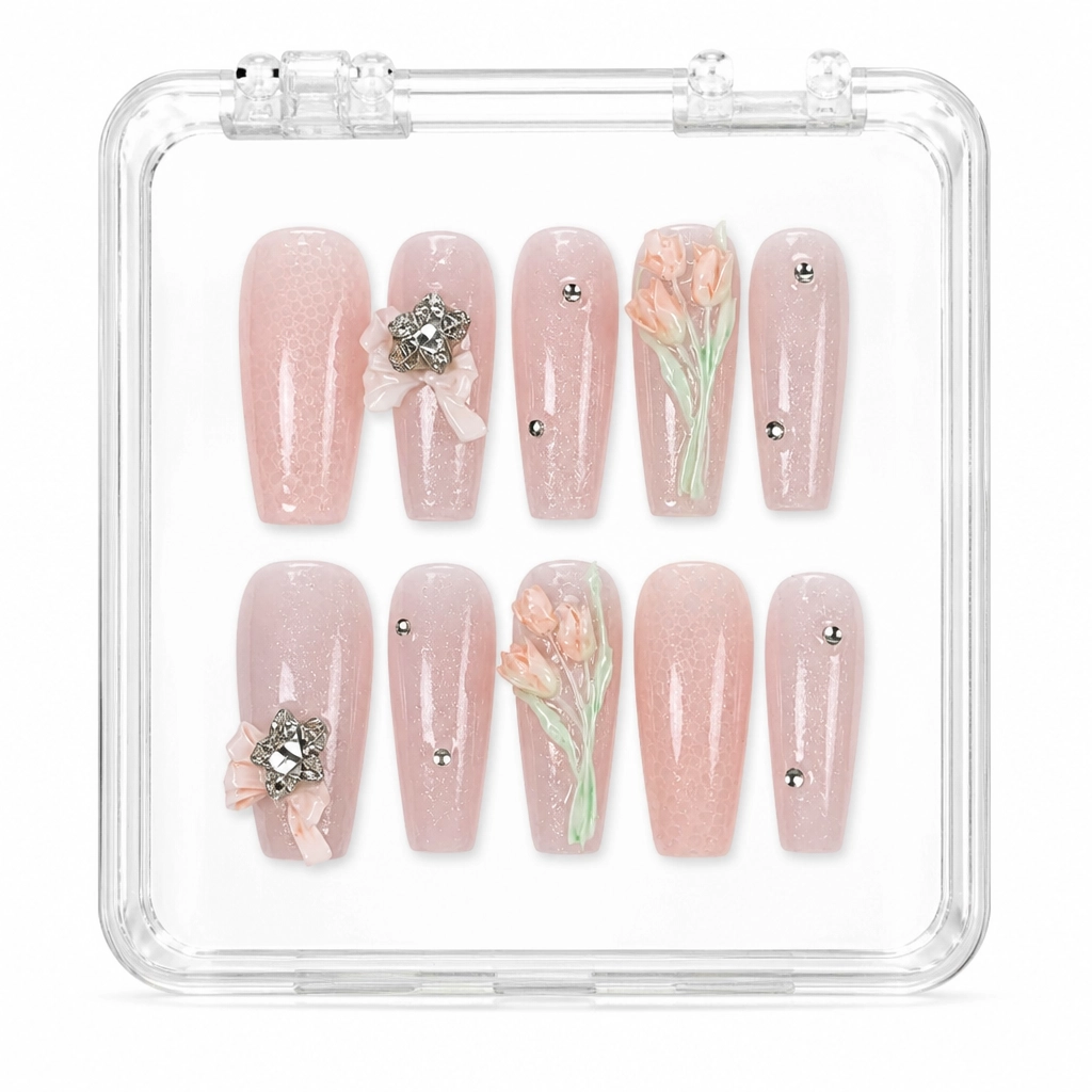 Press-on Nails Wholesale $7.90 Blushing Tulip by Yabe Vietnam