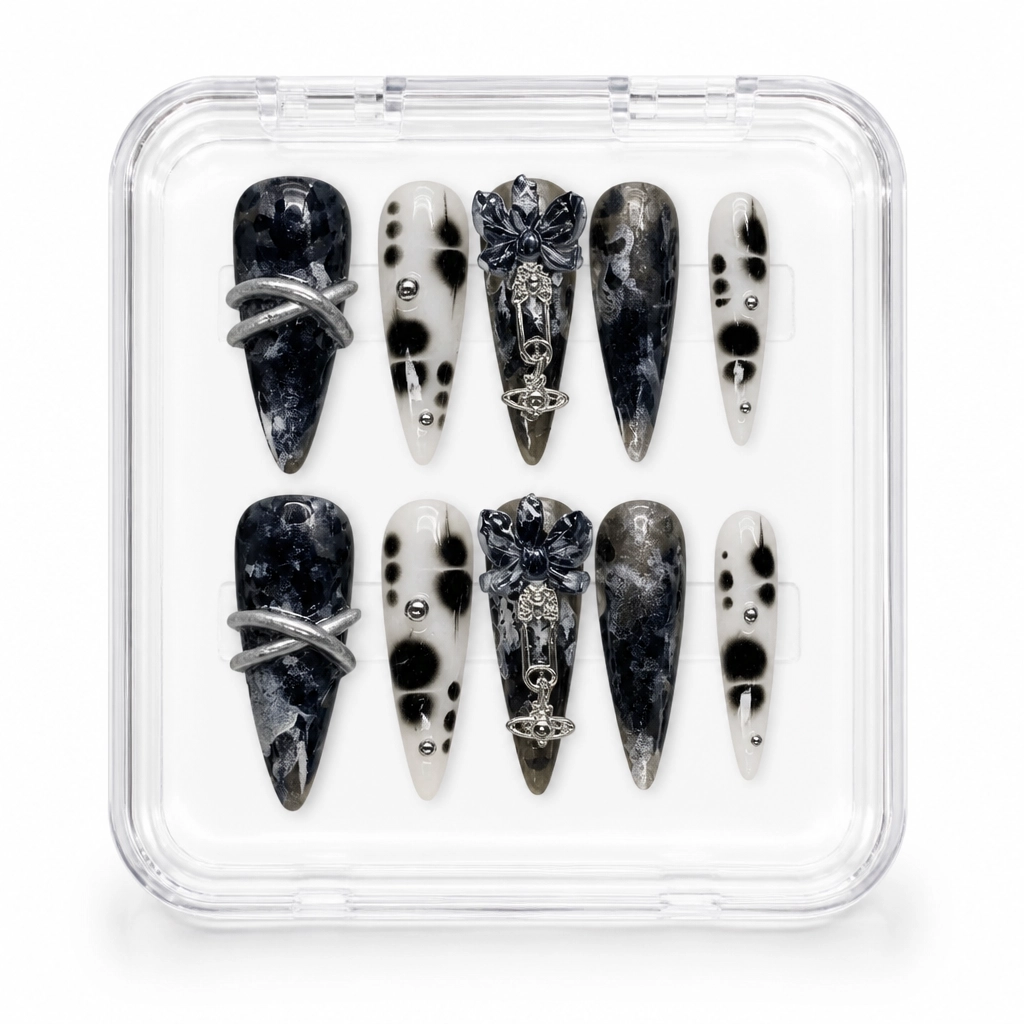 Press-on Nails Wholesale $7.90 Midnight Chrome Bloom by Yabe Vietnam