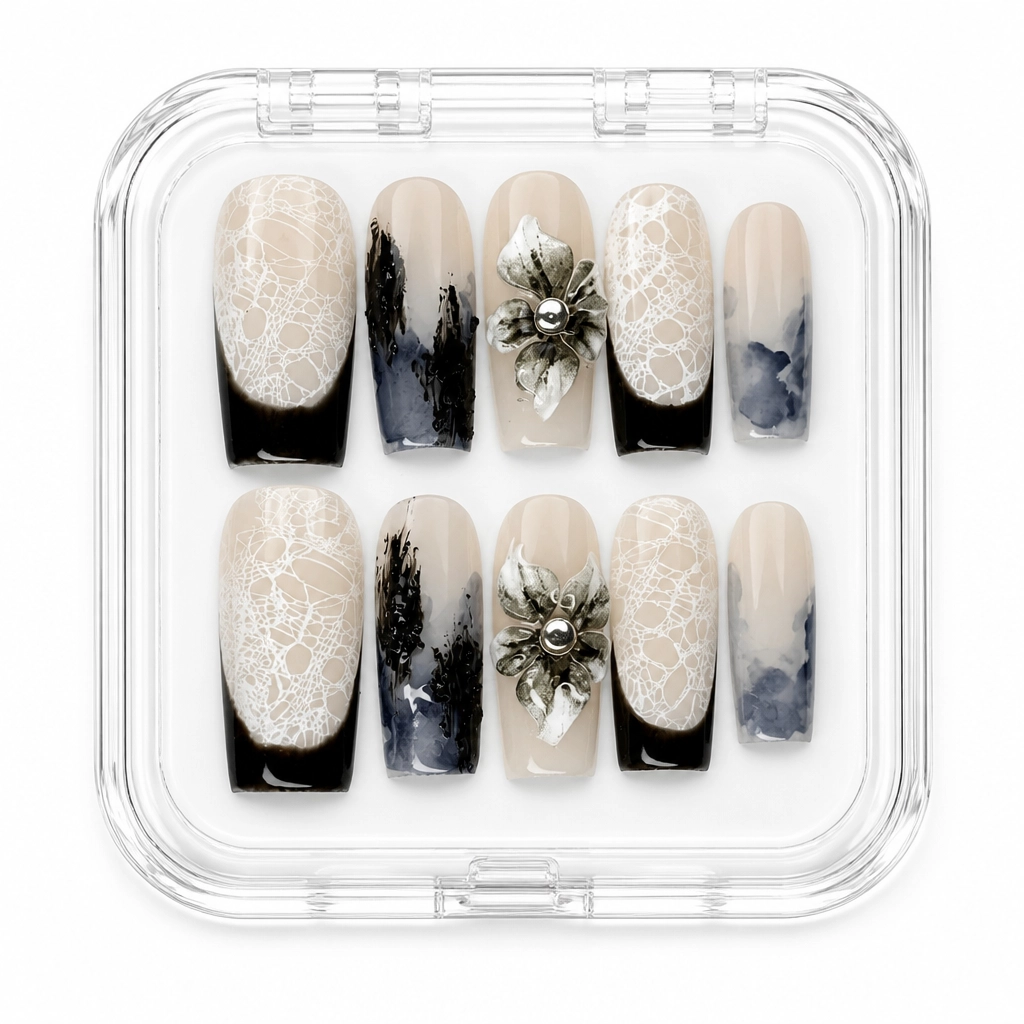 Press-on Nails Wholesale $7.90 Liquid Silver Armor by Yabe Vietnam