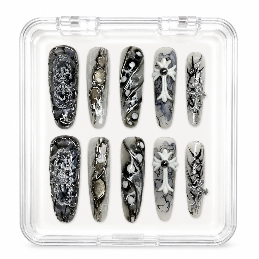 Press-on Nails Wholesale $7.90 Gothic Marble Cross by Yabe Vietnam