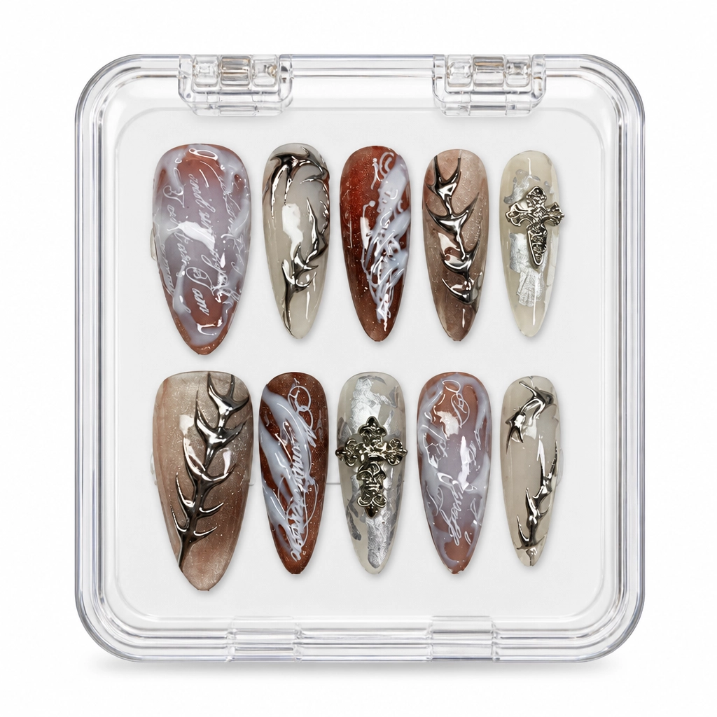 Press-on Nails Wholesale $7.90 Gothic Chrome Whisper by Yabe Vietnam