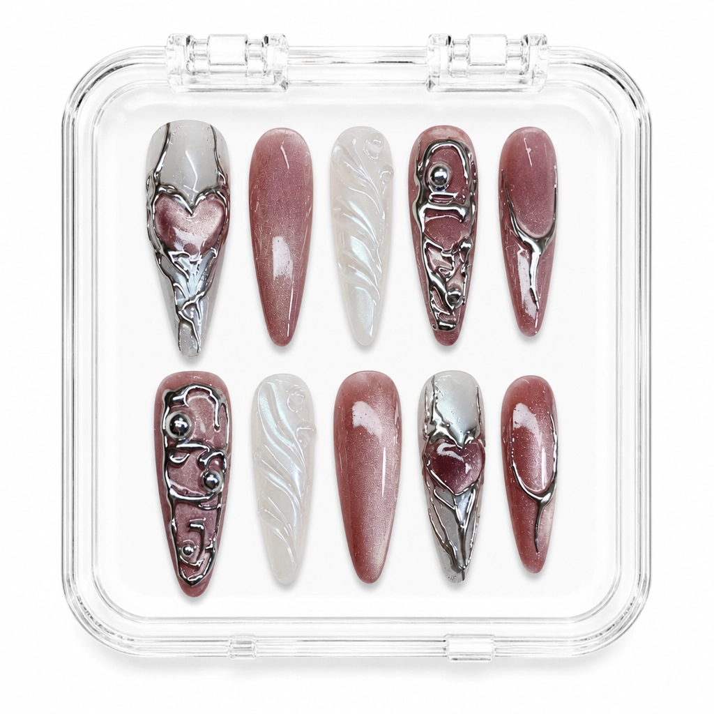 Press-on Nails Wholesale $7.90 Rose Heart Shimmer by Yabe Vietnam