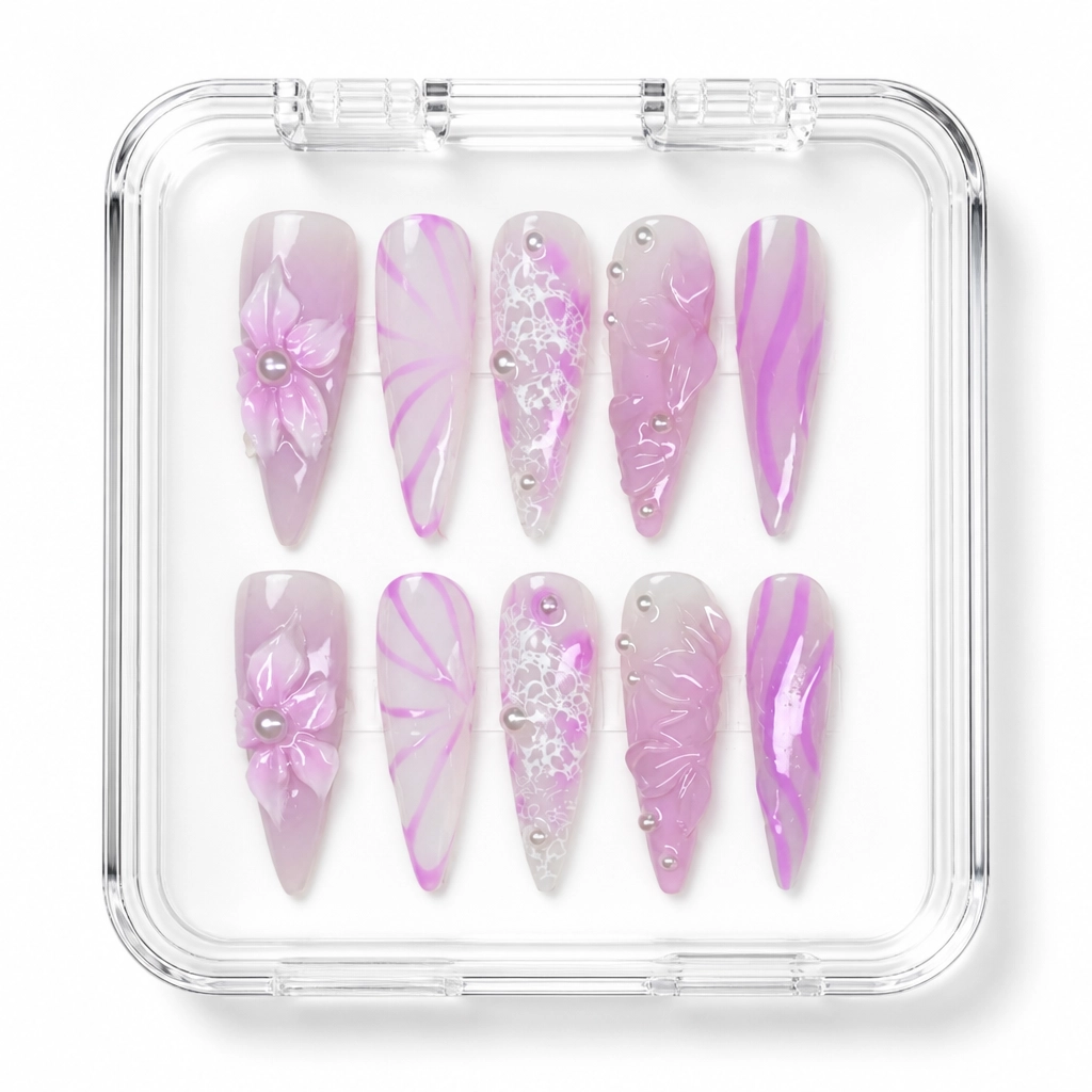 Press-on Nails Wholesale $7.90 Lavender Lace Fantasy by Yabe Vietnam