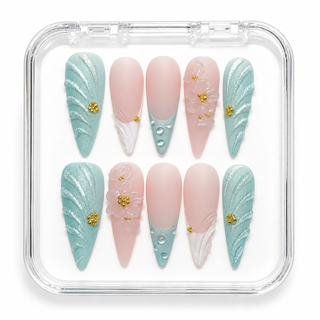 Press-on Nails Wholesale $7.90 Seafoam Elegance by Yabe Vietnam