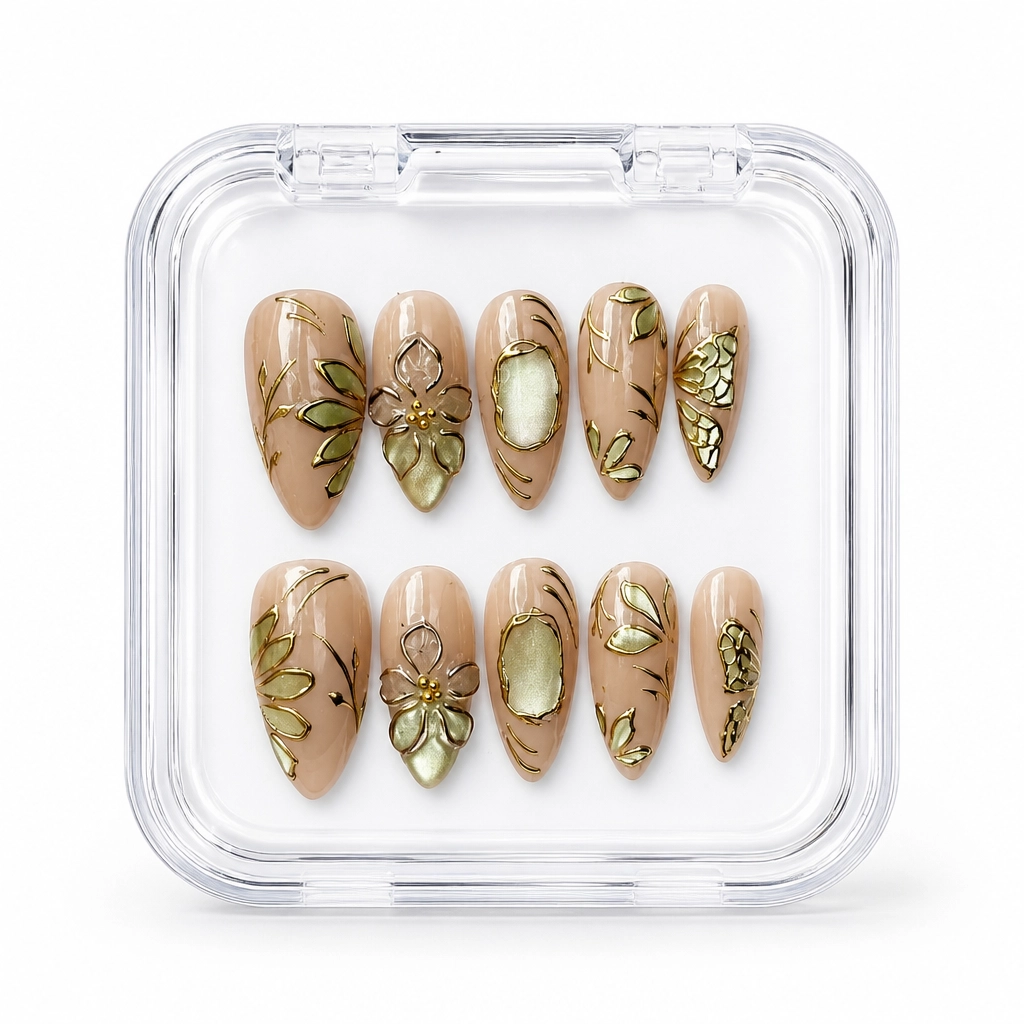 Press-on Nails Wholesale $7.90 Golden Sage Bloom by Yabe Vietnam
