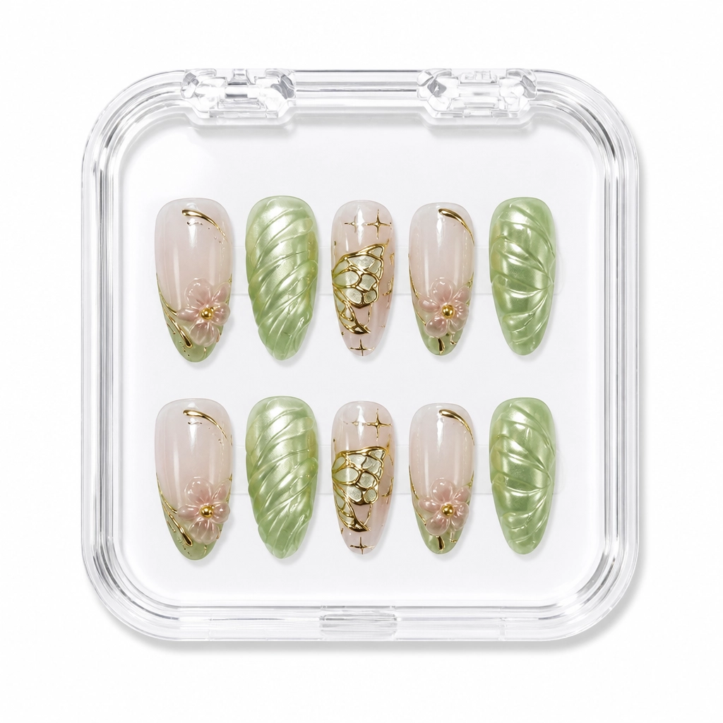 Press-on Nails Wholesale $7.90 Gilded Sage Wings by Yabe Vietnam