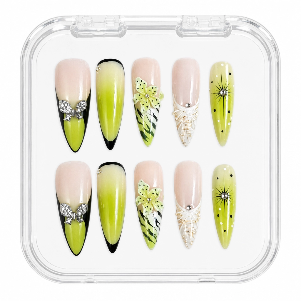 Press-on Nails Wholesale $7.90 Lime Blossom Spark by Yabe Vietnam