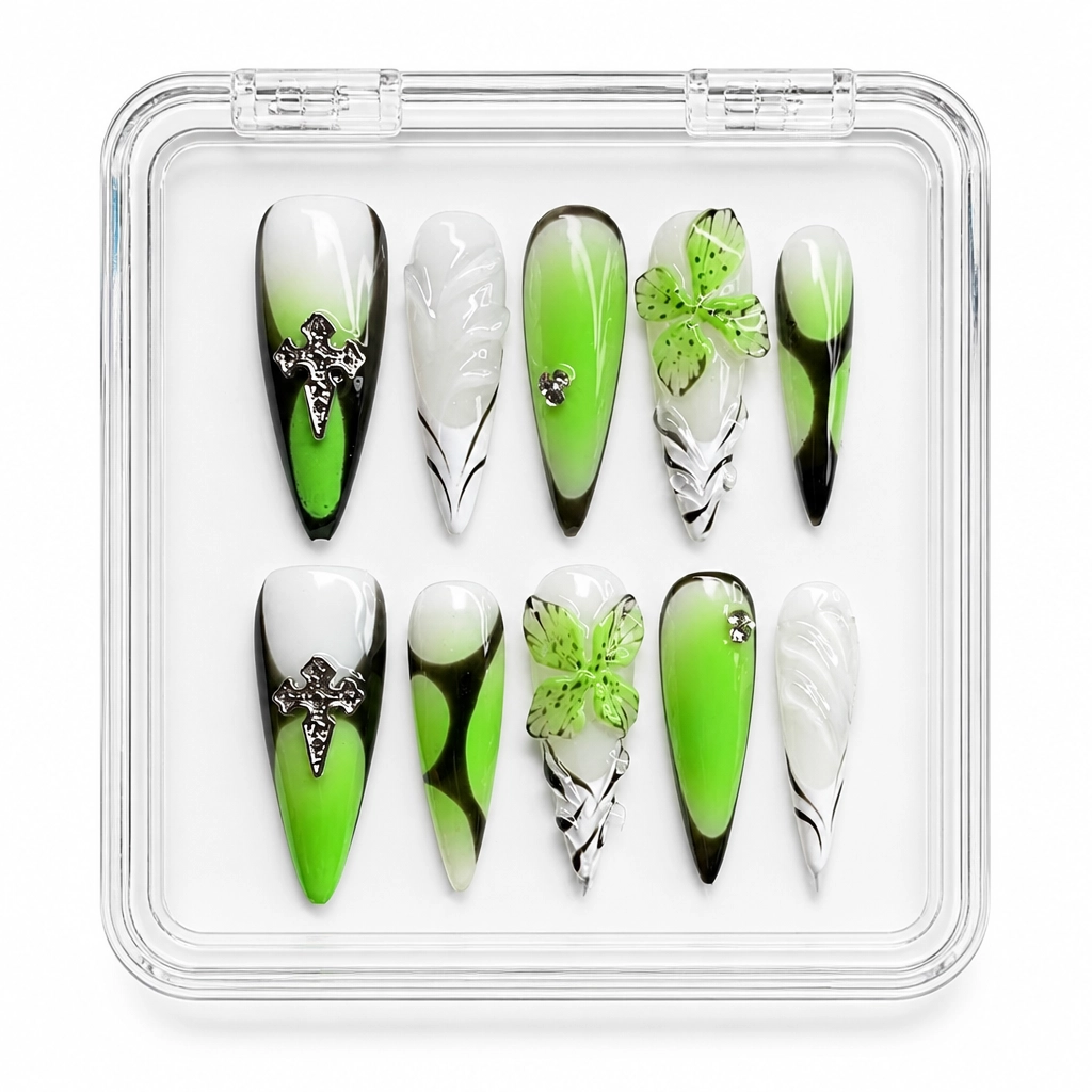 Press-on Nails Wholesale $7.90 Gothic Lime Charm by Yabe Vietnam