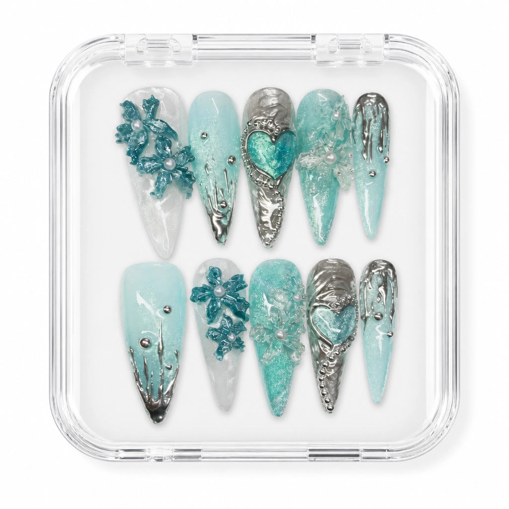 Press-on Nails Wholesale $7.90 Frosty Aqua Majesty by Yabe Vietnam