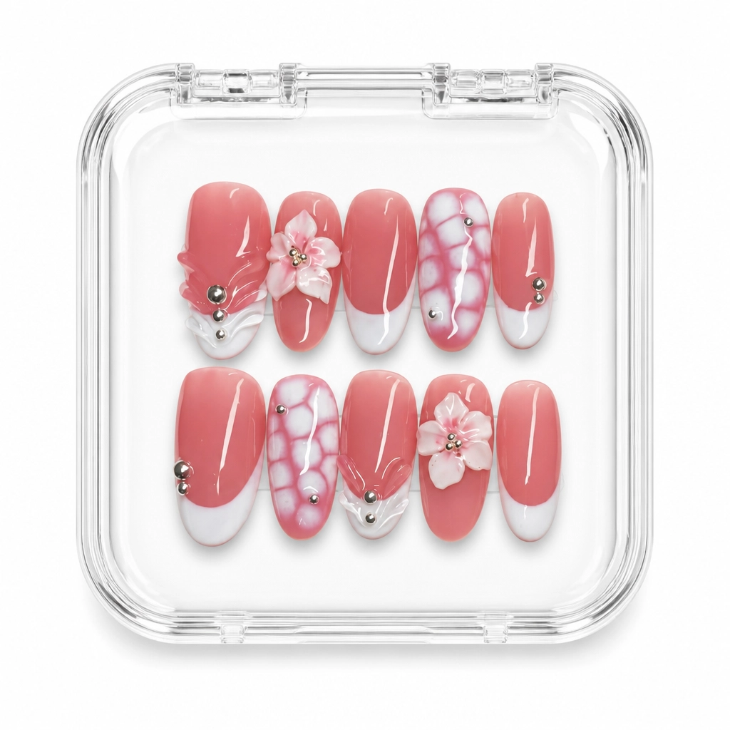 Press-on Nails Wholesale $7.90 Rose Quartz Blossom by Yabe Vietnam
