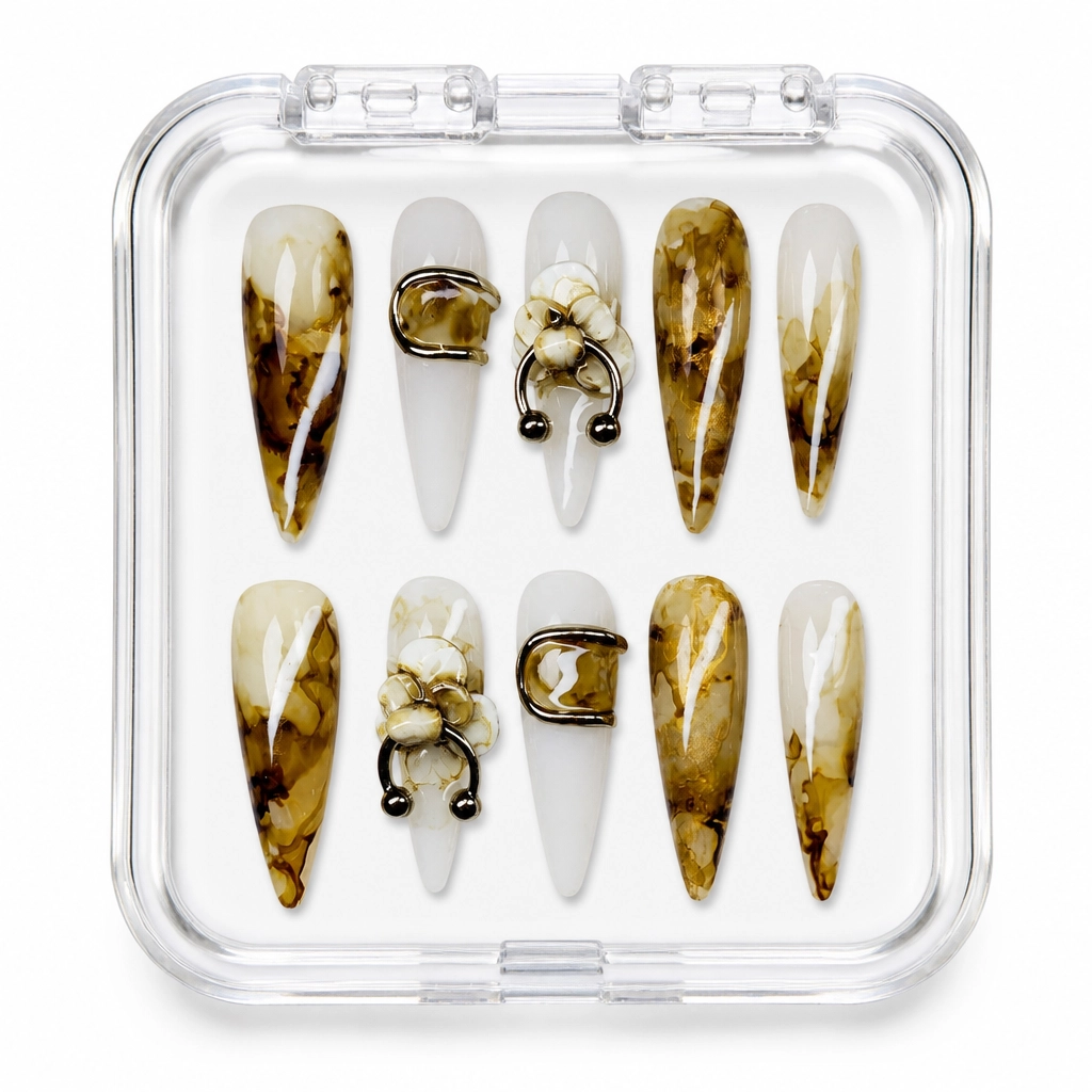Press-on Nails Wholesale $7.90 Amber Orchid Elegance by Yabe Vietnam